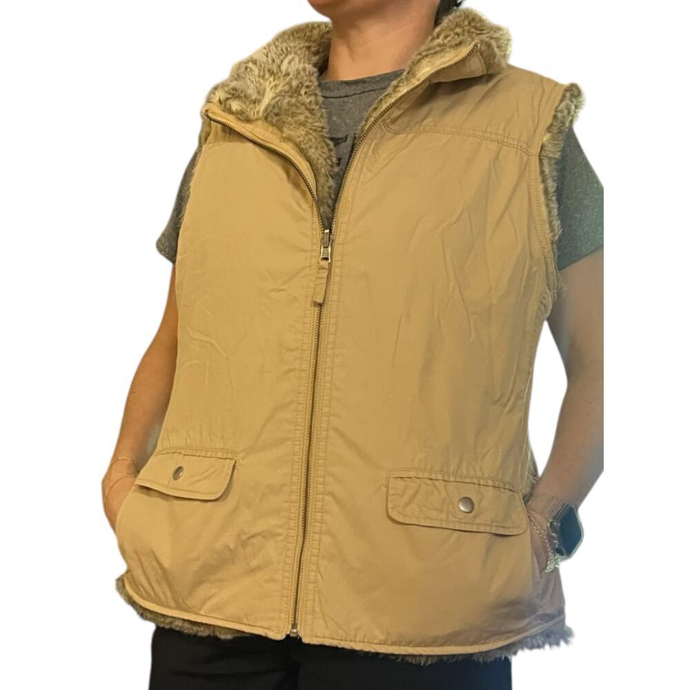 Gap vintage Y2k Fur Lined Khaki reversible Vest 100% cotton, size XL
